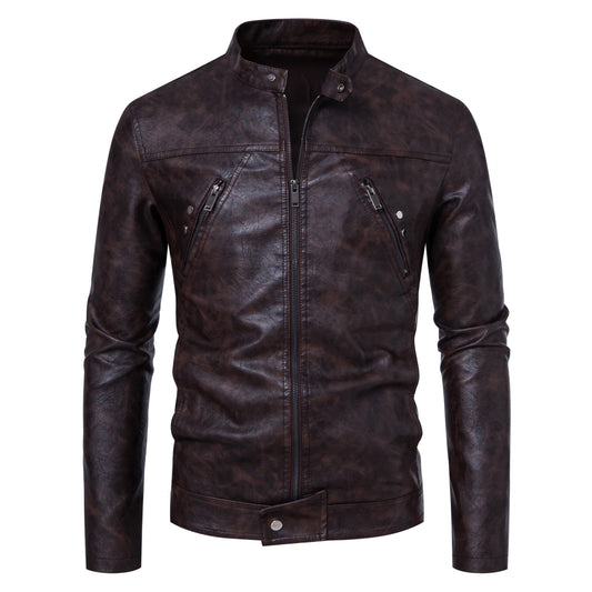 Men's Leather Coat Casual Stand-up Collar Jacket